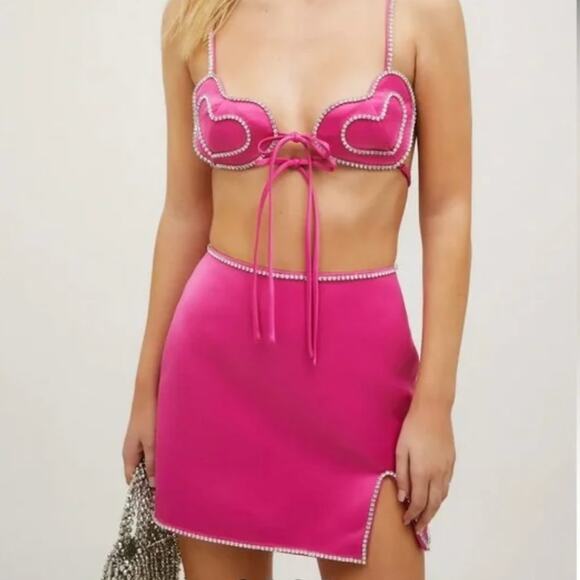 Nasty Gal Dresses & Skirts - Nasty Gal Hot Pink Mini Skirt with Pearl Trim